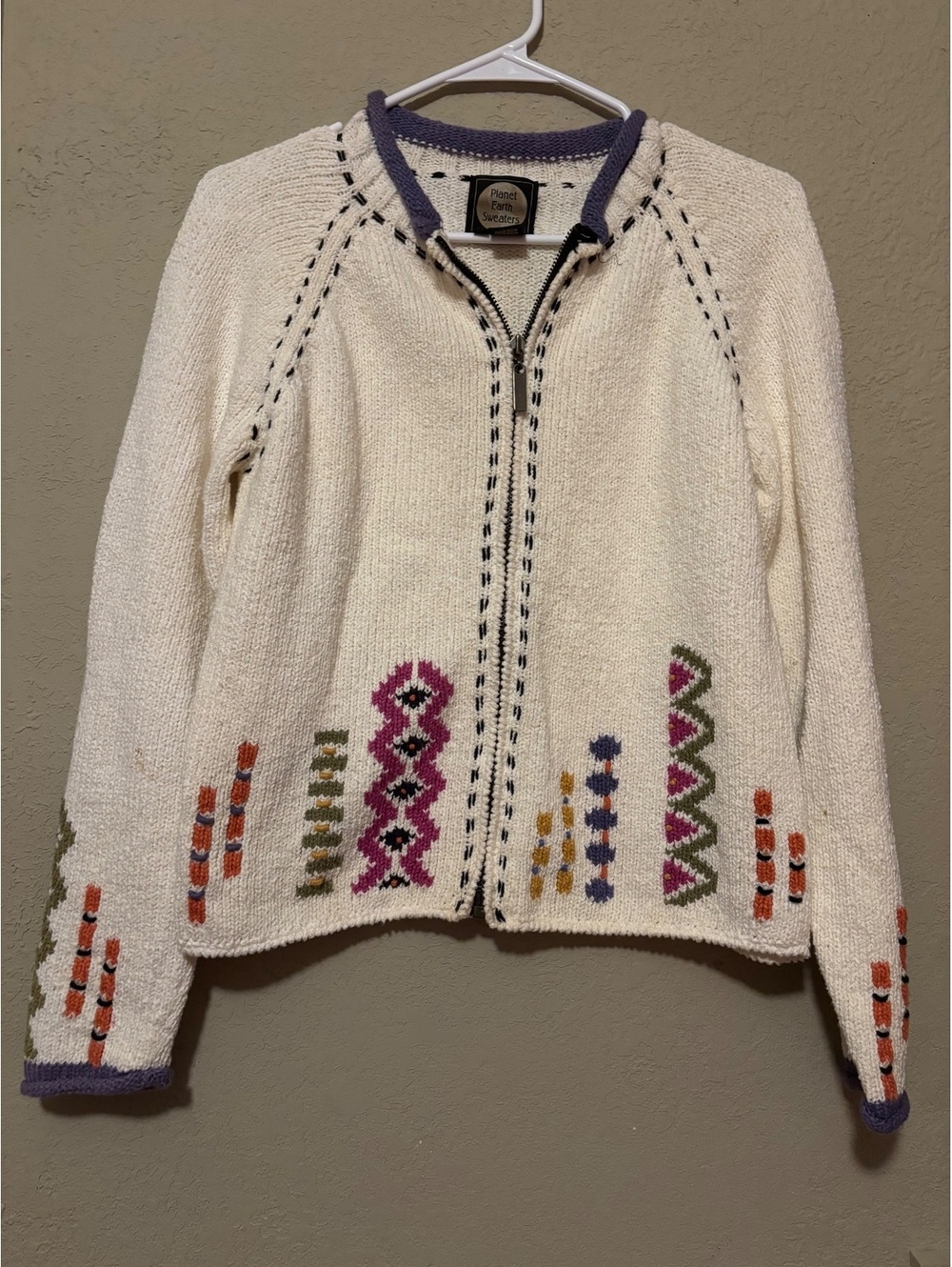 Planet Earth Sweaters Hand Loomed Cotton Zip-Up Sweater